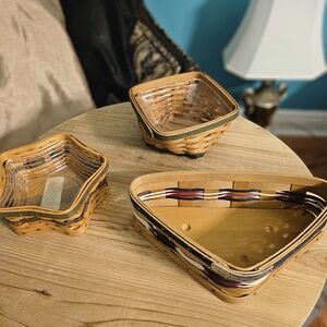 Longaberger Woven Basket Trio - Brown and Tan